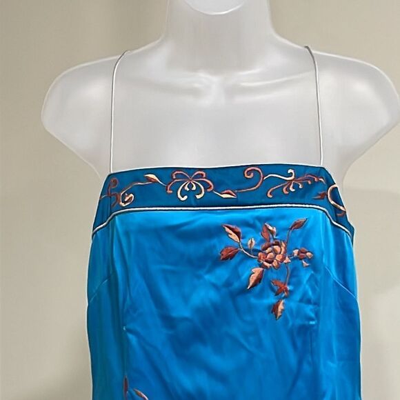 Mandalay Turquoise Blue Dress with Orange Embroidery.  Size 12 L large - Picture 2 of 11